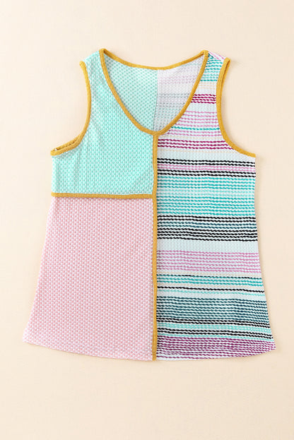 Multicolor Contrast Trim Color Block V Neck Tank Top