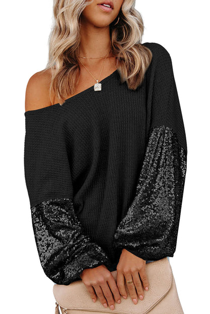 Apricot Cross Backless Sequin Bishop Sleeve Top