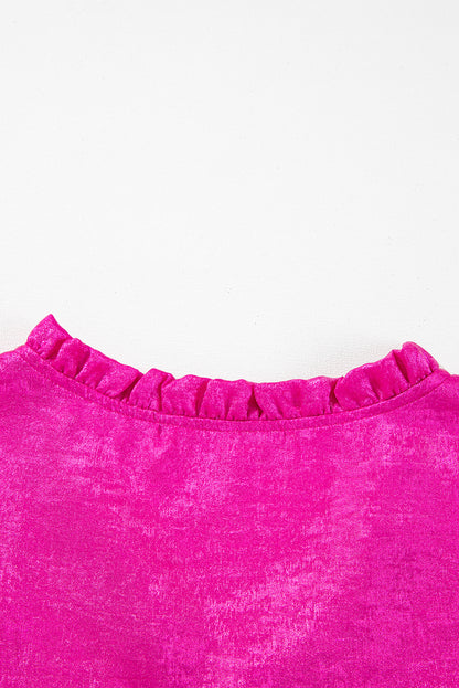 Gold Metallic Velvet Frill V Neck Puff Sleeve Babydoll Blouse