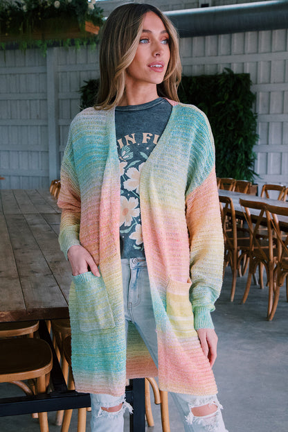 Gradient Knit Open Cardigan with Pockets