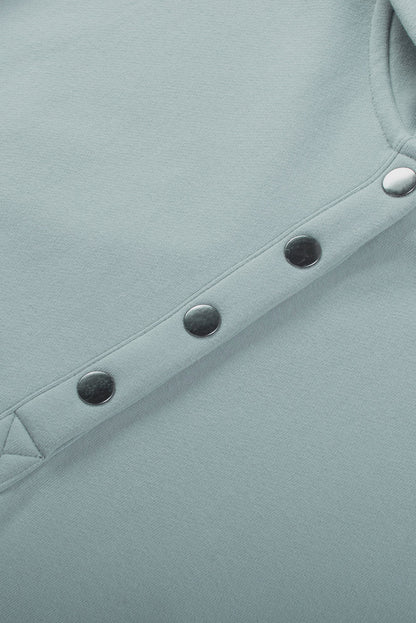 Light Blue Casual Batwing Sleeve Pocket Henley Hoodie