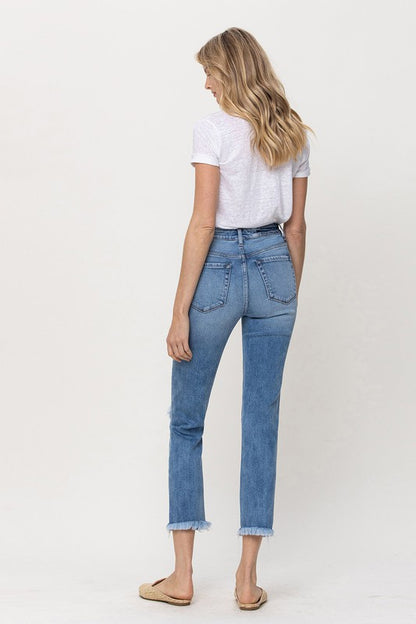 KNEE SLIT FREY HEM CROP STRAIGHT