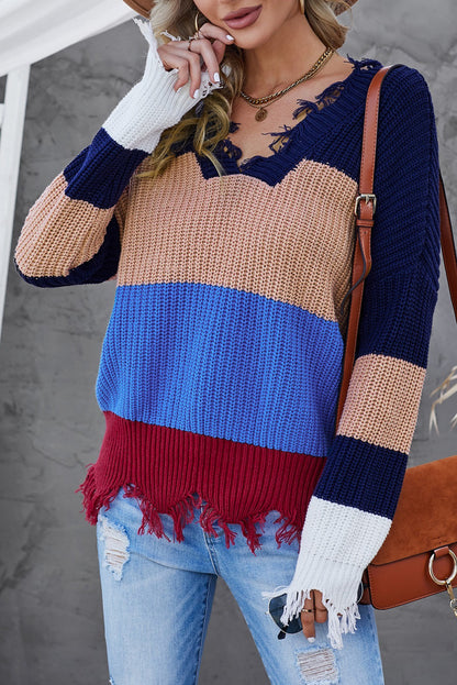 Colorblock Distressed Sweater