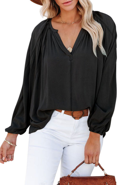 Rosy Casual Plicated Detail V Neck Blouse