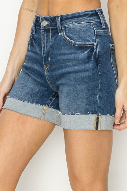 RISEN High Rise Cuffed Denim Shorts