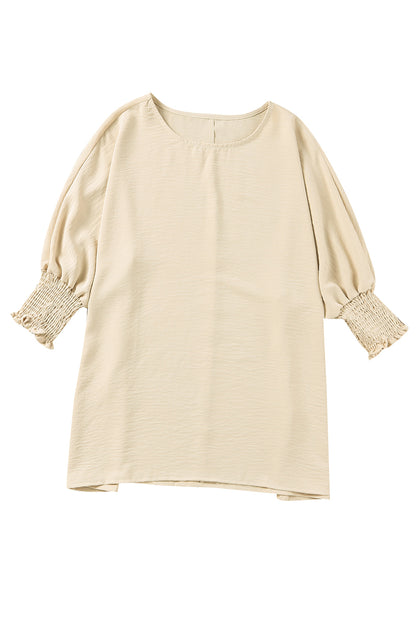 Rosy Solid Casual Smocked Cuffs Top