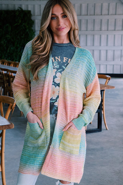 Gradient Knit Open Cardigan with Pockets