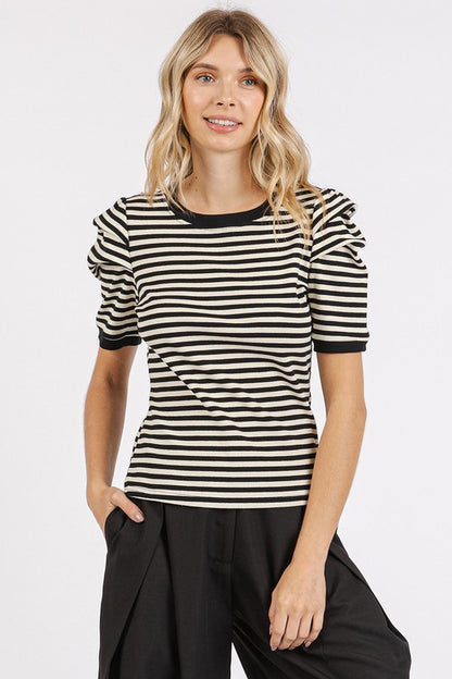 Mittoshop Striped Round Neck Puff Sleeve T-Shirt