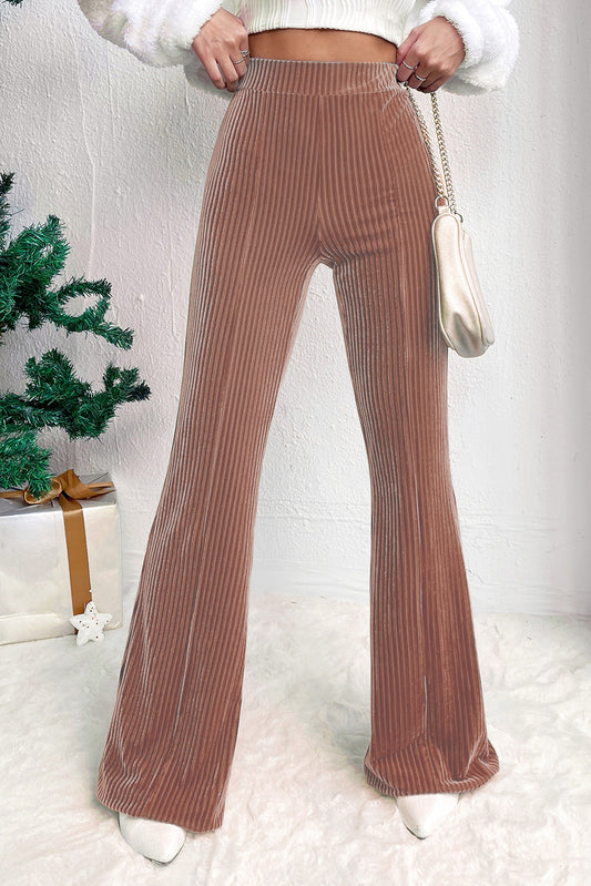 Dusty Pink Solid Color High Waist Corduroy Flare Pants