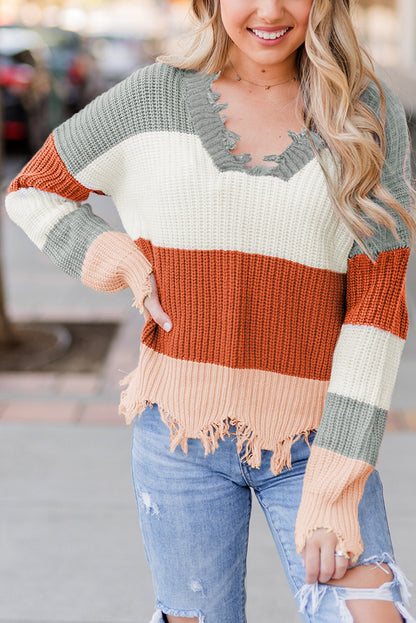 Colorblock Distressed Sweater