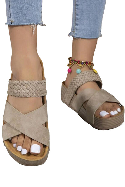 Braided Detail Criss Cross Platform Slippers