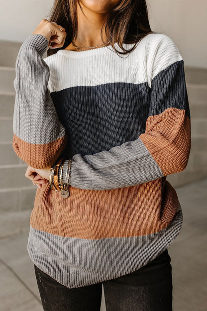 Red Color Block Casual Knit Pullover Sweater