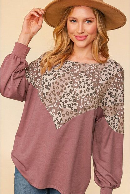 Leopard Print Patchwork Long Sleeve Top