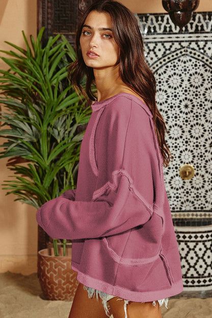 Drop Shoulder Exposed Seam Oversized Sweatshirt