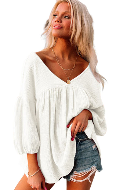 Plain Gauze Cotton V Neck Top for Women