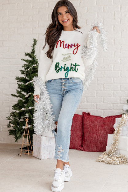 Black Christmas Tinsel Merry and Bright Graphic Sweater