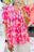 Rose Abstract Print Smocked Puff Sleeve V Neck Peplum Blouse