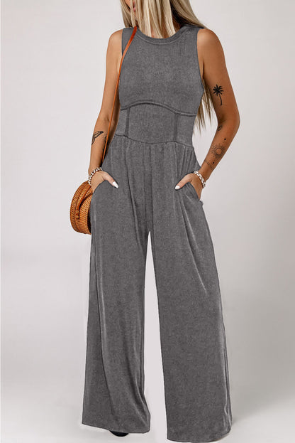 Medium Grey Sleeveless High Waist Wide Leg Jumpsuit