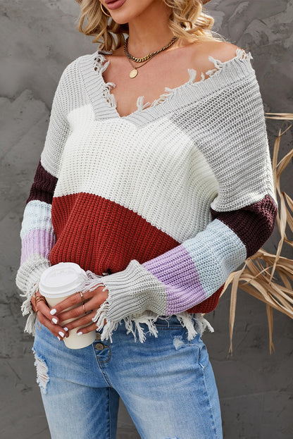 Colorblock Distressed Sweater