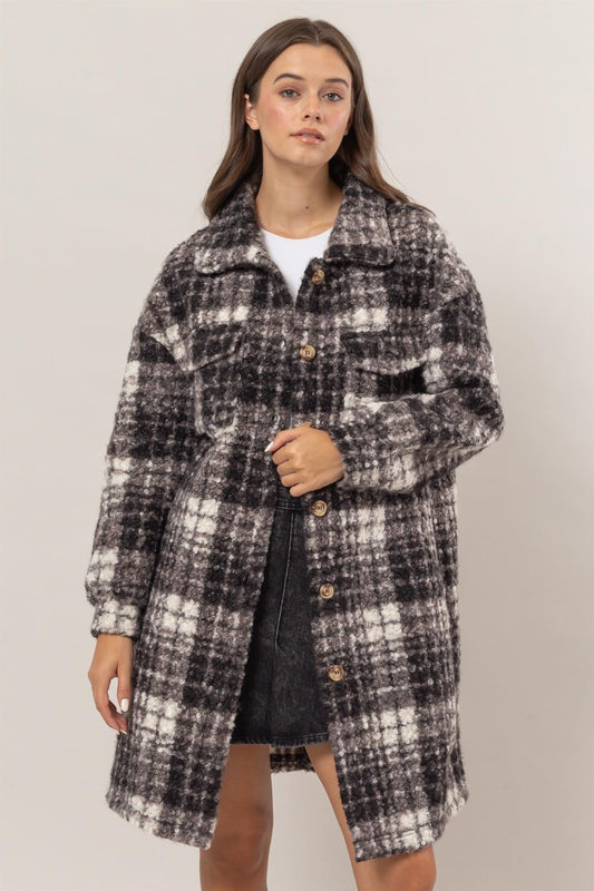 HYFVE Plaid Button Down Longline Shacket