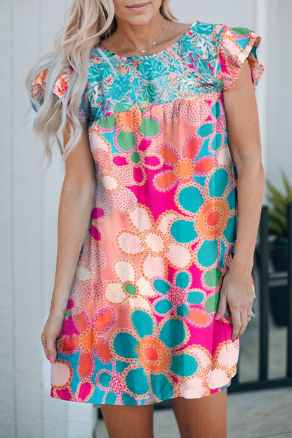 Floral Embroidered Flutter Sleeve Tank Top