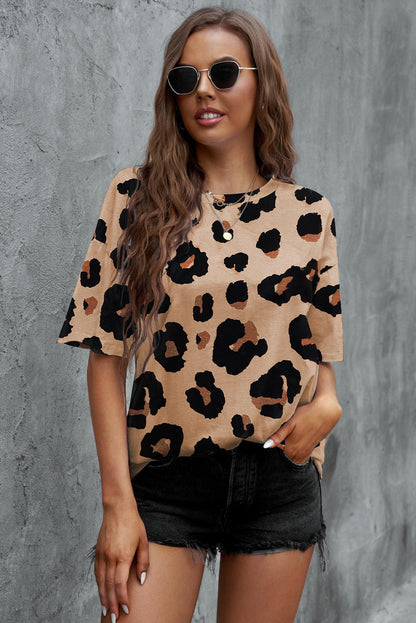 Brown Cheetah Casual Oversized Boyfriend Style T Shirt