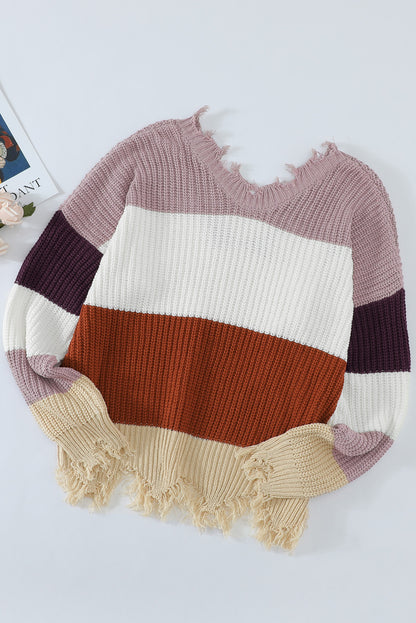 Colorblock Distressed Sweater