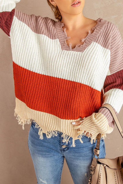 Colorblock Distressed Sweater