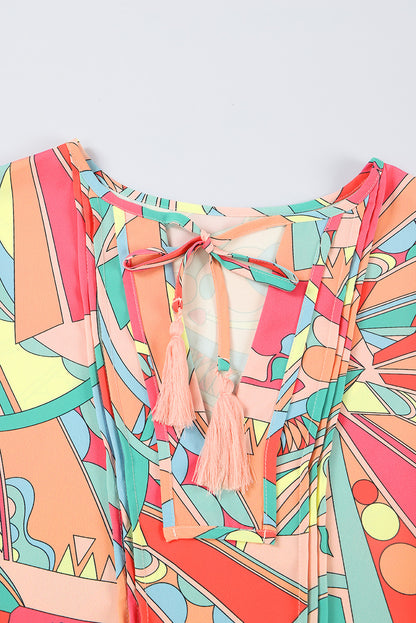 Multicolor Geometric Abstract Print Long Sleeve Shirt Dress