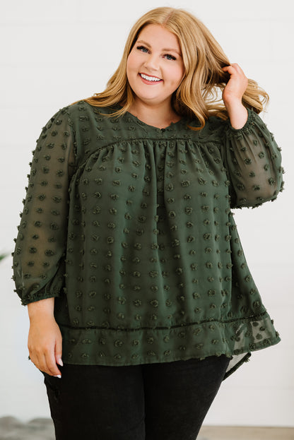 Boho V Neck Swiss Dot Bishop Sleeve Plus Size Blouse