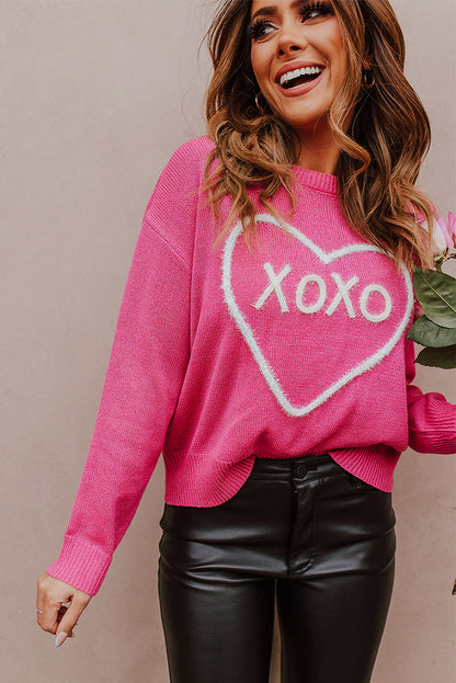 Rose Heart XOXO Pattern Casual Knitted Sweater