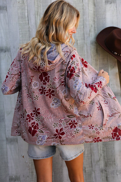 Find Love Bronze Long Sleeve Floral Print Open Cardigan Hoodie
