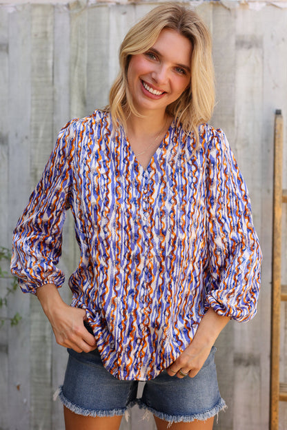 On A Wild Streak V Neck Fabric Button Detail Blouse