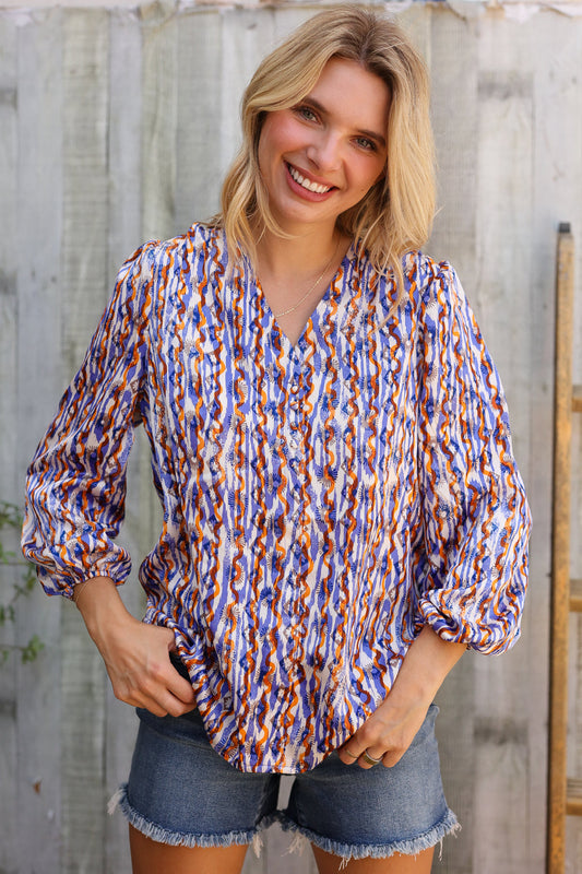 On A Wild Streak V Neck Fabric Button Detail Blouse