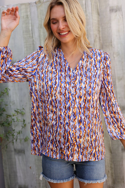 On A Wild Streak V Neck Fabric Button Detail Blouse