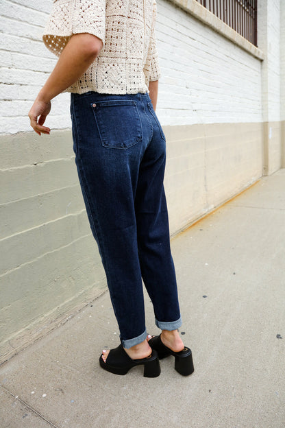 Judy Blue High-Rise Boyfriend Dark Blue Wash Jeans