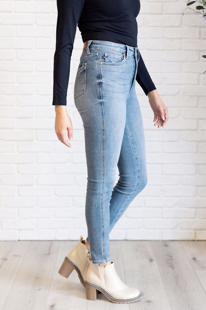 Justine High Rise Control Top Contrast Wash Skinny Jeans