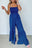 Navy Blue Spaghetti Straps Smocked Ruffled Wide Leg Jumpsuit