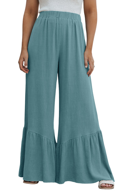 Sky Blue Basic High Waist Ruffled Wide Leg Pants