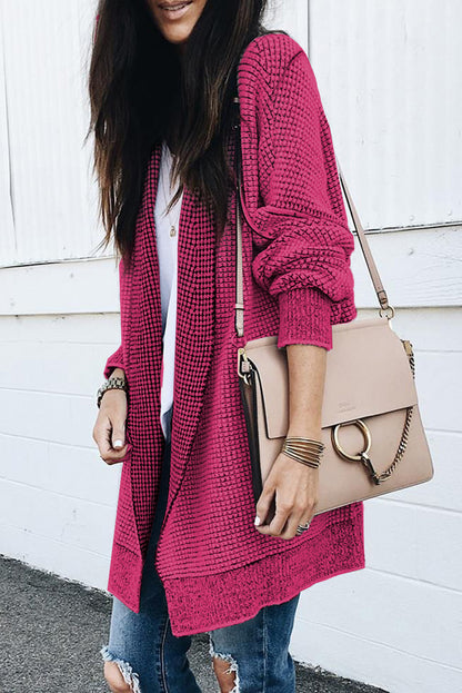 Rose Plaid Contrast Trim Casual Knit Long Cardigan