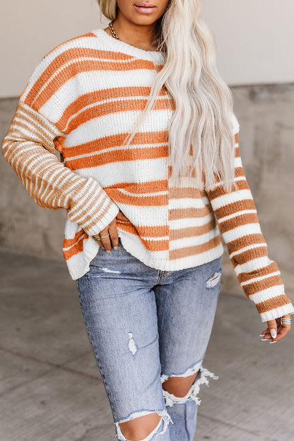 Color Block Drop Shoulder Pullover Striped Sweater