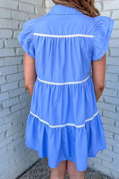 Sky Blue Collared Ruffle Tiered Babydoll Dress