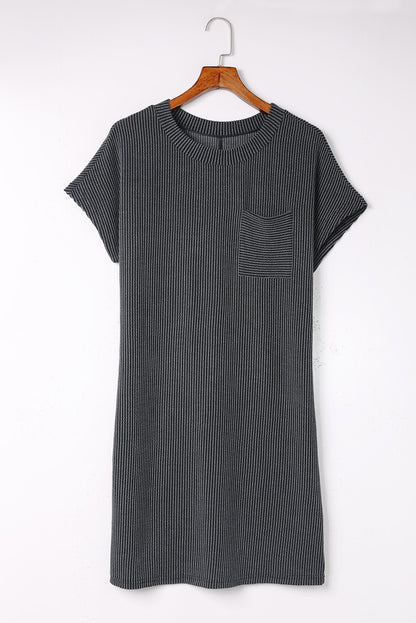 Womens Textured Short Sleeve Shift T Shirt Dress with Chest Pocket