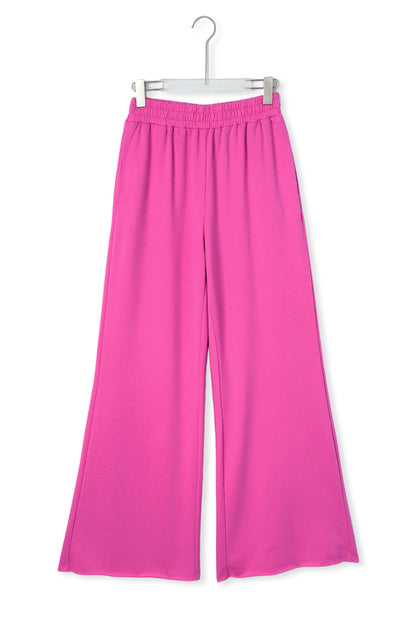 Rose Elastic High Waisted Wide Leg Sweatpants with Pockets