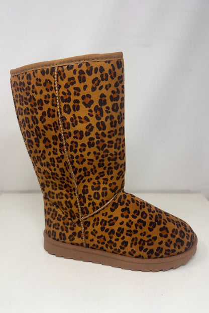 WILD DIVA Leopard Suede Round Toe Boots