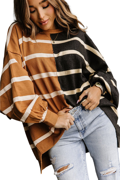 Contrast Striped Print Oversized Dropped Shoulder Top