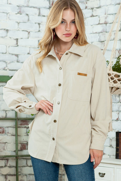 Multicolor Corduroy Buttoned Front Pocketed Shacket