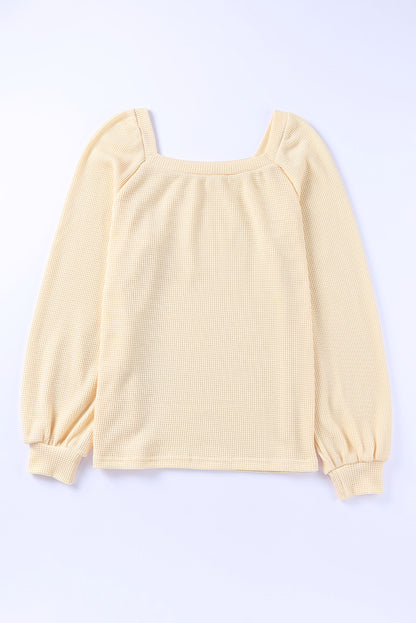 Apricot Waffle Texture Square Neck Pullover Top