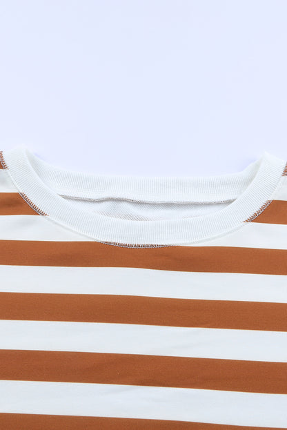 Blue Striped Casual Drop Shoulder Pullover Sweatshirt