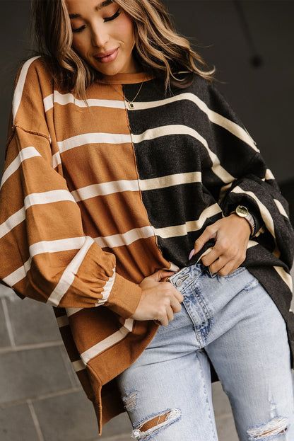 Contrast Striped Print Oversized Dropped Shoulder Top